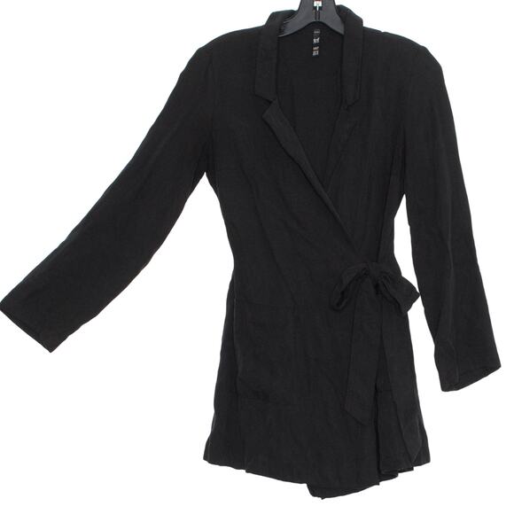 Zara Romper Dark Academia Minimalist Business Casual Comfort Tie Waist Black XS - Picture 1 of 5